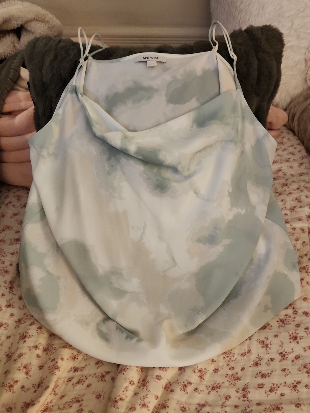Nine West Pale Blue and Cream Cowl Neck Camisole